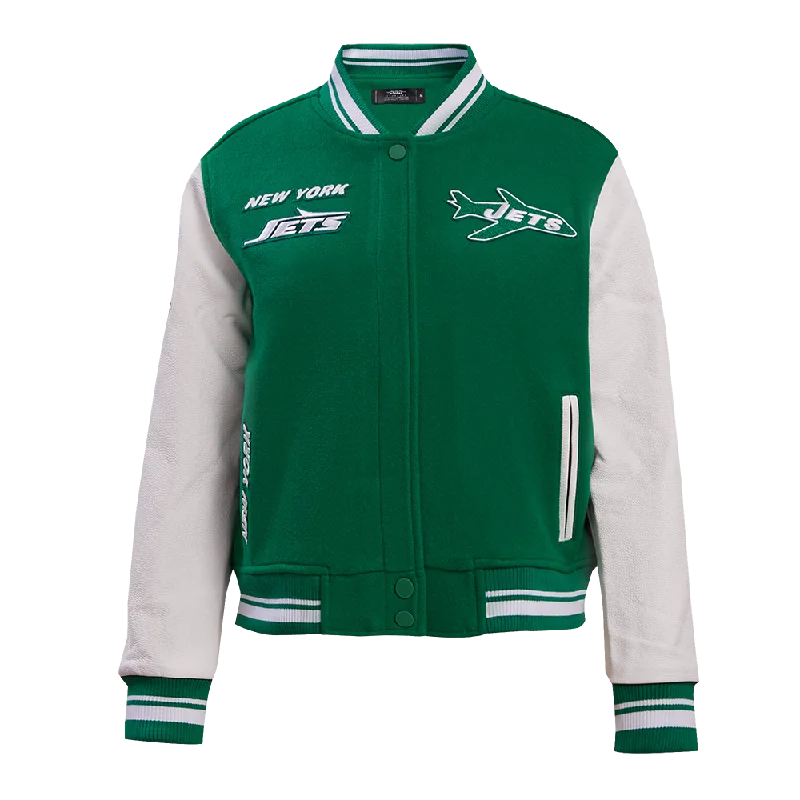 Exclusive Offer NFL NEW YORK JETS RETRO CLASSIC WOMEN'S RIB WOOL VARSITY JACKET (KELLY GREEN/ WHITE) Exclusive Offer NFL NEW YORK JETS RETRO CLASSIC WOMEN'S RIB WOOL VARSITY JACKET (KELLY GREEN/ WHITE)