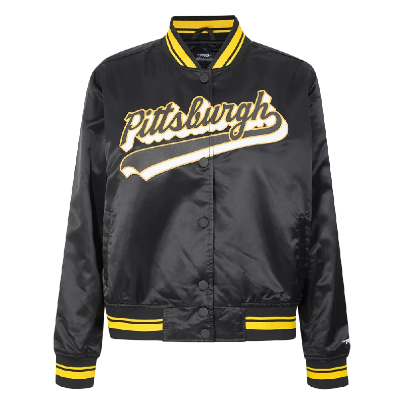 Discount Deals NFL PITTSBURGH STEELERS SCRIPT TAIL WOMEN'S SATIN JACKET (BLACK/YELLOW) Discount Deals NFL PITTSBURGH STEELERS SCRIPT TAIL WOMEN'S SATIN JACKET (BLACK/YELLOW)