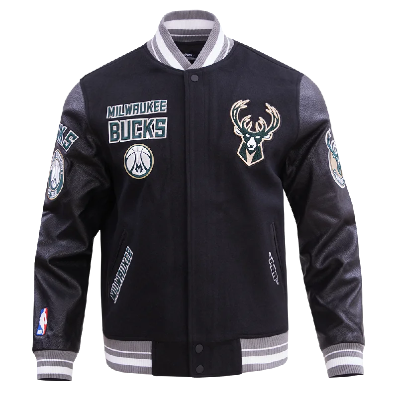 Weekend Discounts to Snag NBA MILWAUKEE BUCKS RETRO CLASSIC MEN'S RIB WOOL VARSITY JACKET (BLACK/GRAY) Weekend Discounts to Snag NBA MILWAUKEE BUCKS RETRO CLASSIC MEN'S RIB WOOL VARSITY JACKET (BLACK/GRAY)