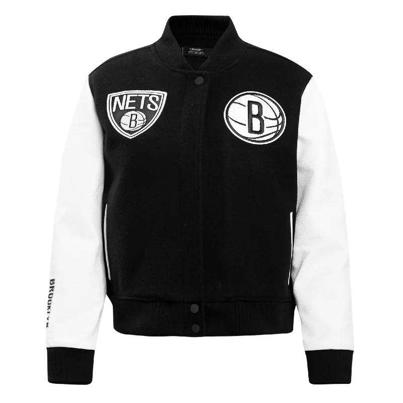 Weekend Savings Bonanza NBA BROOKLYN NETS CLASSIC WOOL WOMEN'S VARSITY JACKET (BLACK/WHITE)