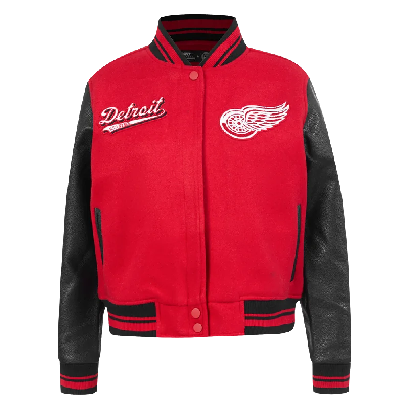 Today's Deal NHL DETROIT RED WINGS SCRIPT TAIL WOMEN'S WOOL VARSITY JACKET (RED/BLACK)