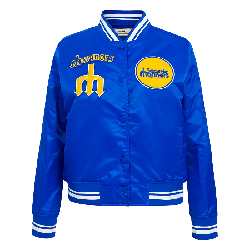 Special Price MLB SEATTLE MARINERS RETRO CLASSIC WOMEN'S RIB SATIN JACKET (ROYAL BLUE)