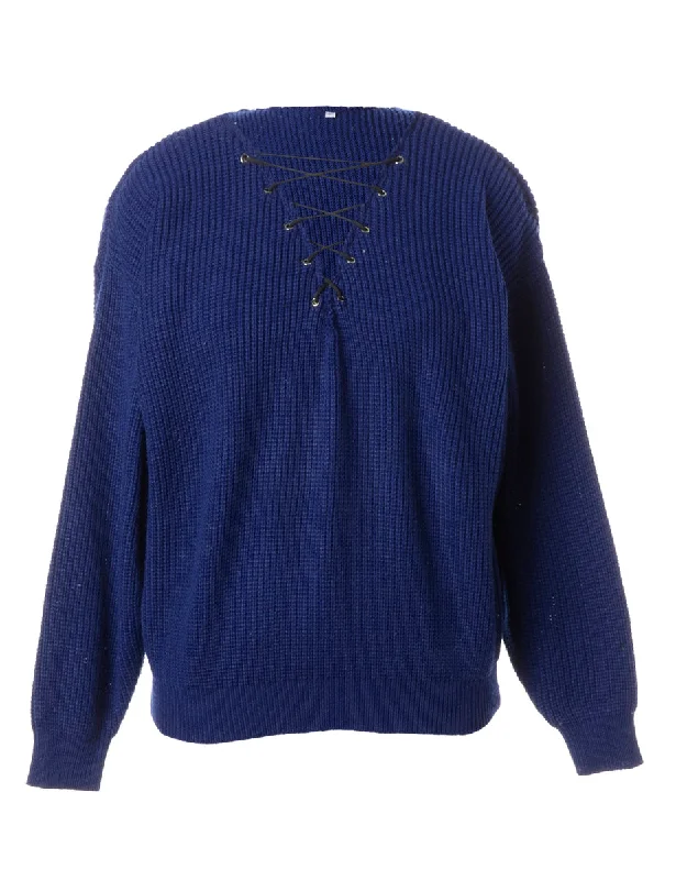 Weekend Deals to Make You Happy Label Blue Lace Up Jumper