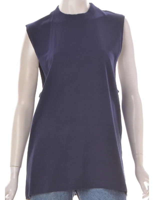 Weekend Discounts to Enjoy Label Blue Sleevless Tee