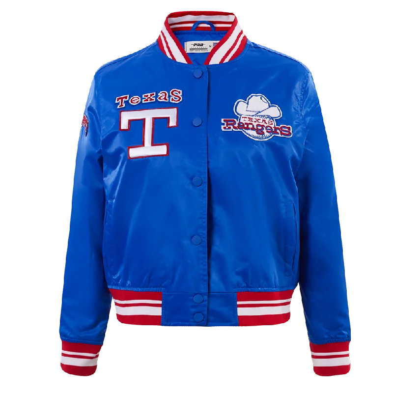 Markdown Sale MLB TEXAS RANGERS RETRO CLASSIC WOMEN'S RIB SATIN JACKET (ROYAL BLUE/RED) Markdown Sale MLB TEXAS RANGERS RETRO CLASSIC WOMEN'S RIB SATIN JACKET (ROYAL BLUE/RED)