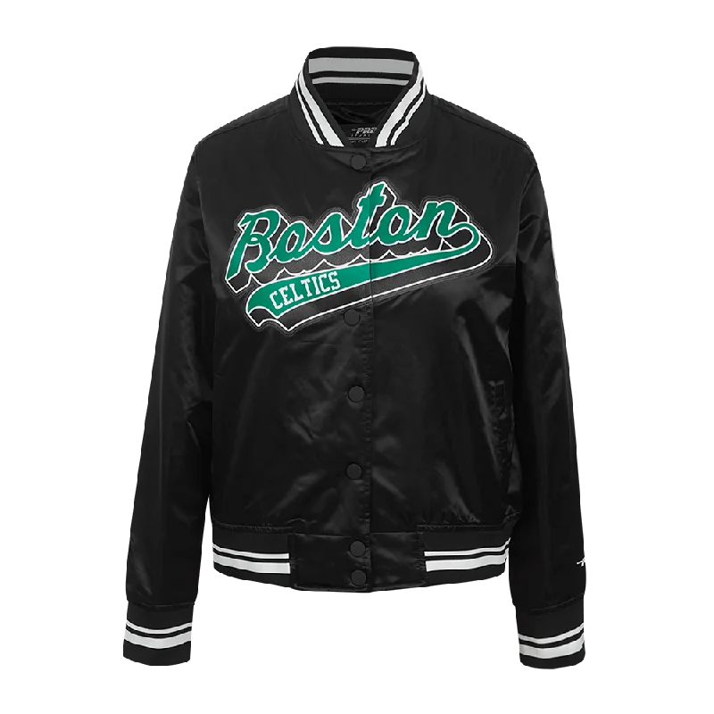 Time-Limited Offer NBA BOSTON CELTICS SCRIPT TAIL WOMEN'S SATIN JACKET (BLACK)