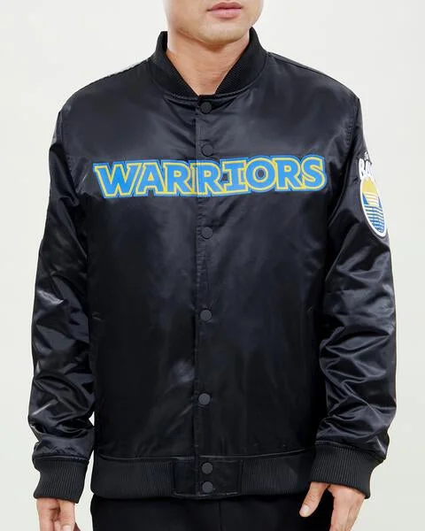 Deep Savings NBA GOLDEN STATE WARRIORS WORDMARK MEN'S SATIN JACKET (BLACK)