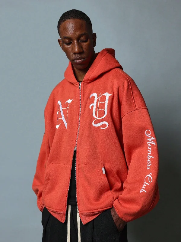 Exclusive Offers Regular Fit Overhead Zip-Up Hoodie With NY Embroidery Pattern