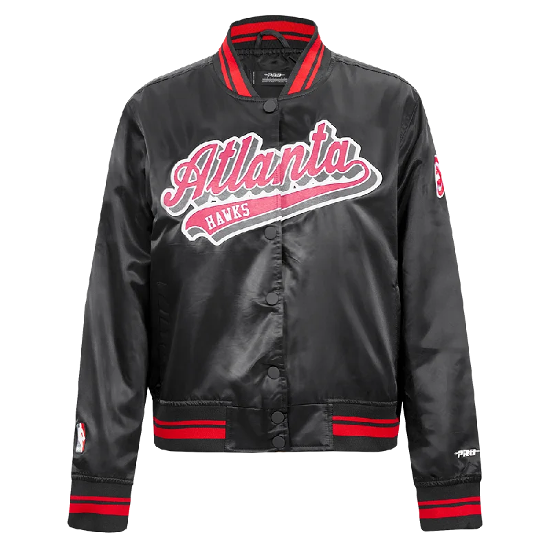 Limited Supply NBA ATLANTA HAWKS SCRIPT TAIL WOMEN'S SATIN JACKET (BLACK/RED/BLACK) Limited Supply NBA ATLANTA HAWKS SCRIPT TAIL WOMEN'S SATIN JACKET (BLACK/RED/BLACK)