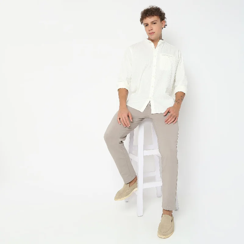 Weekend Flash Sale Band Collar Brunch Shirt 100% Cotton Exclusive Dobby Structure Fabric