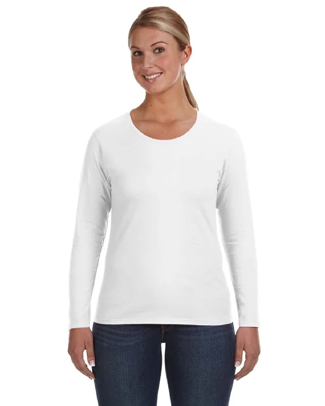 Discount Mania Anvil Ladies Lightweight Long Sleeve T-Shirt | White