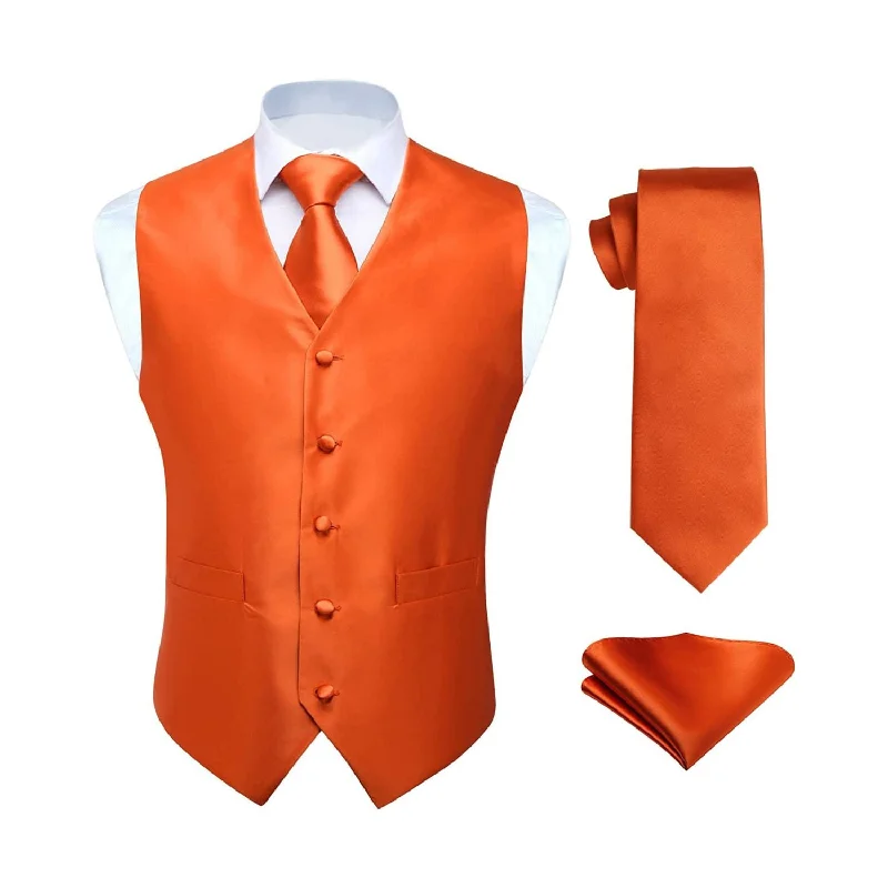 Weekend-Only Price Drops Solid 3pc Suit Vest Set - ORANGE