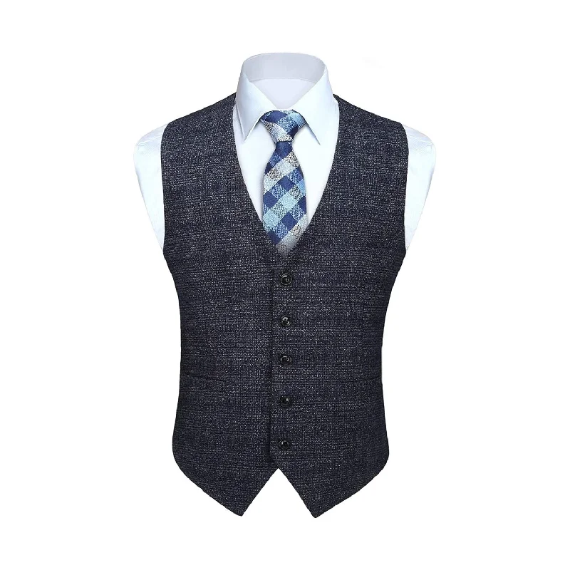 Weekend Bargains to Cherish Plaid Slim Suit Vest - NAVY BLUE