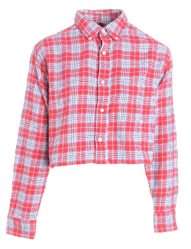 Super Savings Label Cropped Long Sleeve Flannel Shirt
