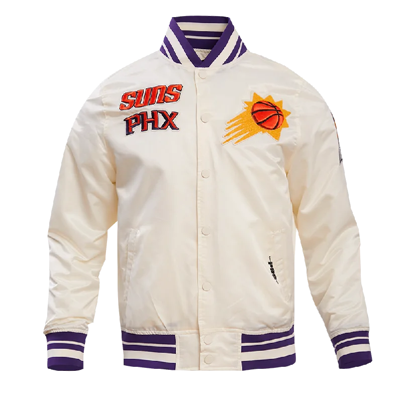 Weekend Offers That Please NBA PHOENIX SUNS RETRO CLASSIC MEN'S RIB SATIN JACKET (EGGSHELL/ PURPLE) Weekend Offers That Please NBA PHOENIX SUNS RETRO CLASSIC MEN'S RIB SATIN JACKET (EGGSHELL/ PURPLE)
