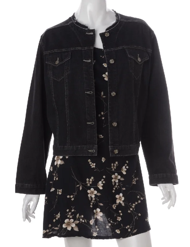 Crazy Deal Label Black Collarless Denim Jacket