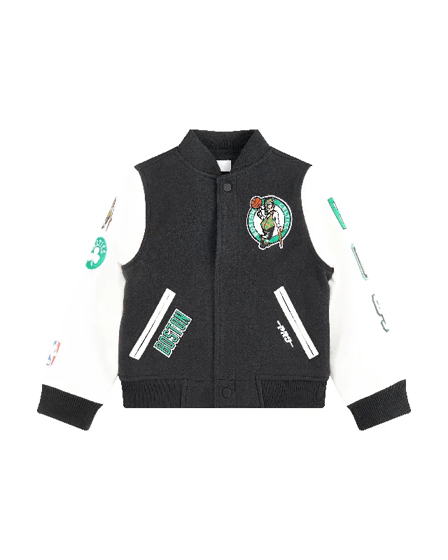 Hot Deal NBA BOSTON CELTICS CLASSIC LITTLE BOYS WOOL VARSITY JACKET (BLACK/WHITE)