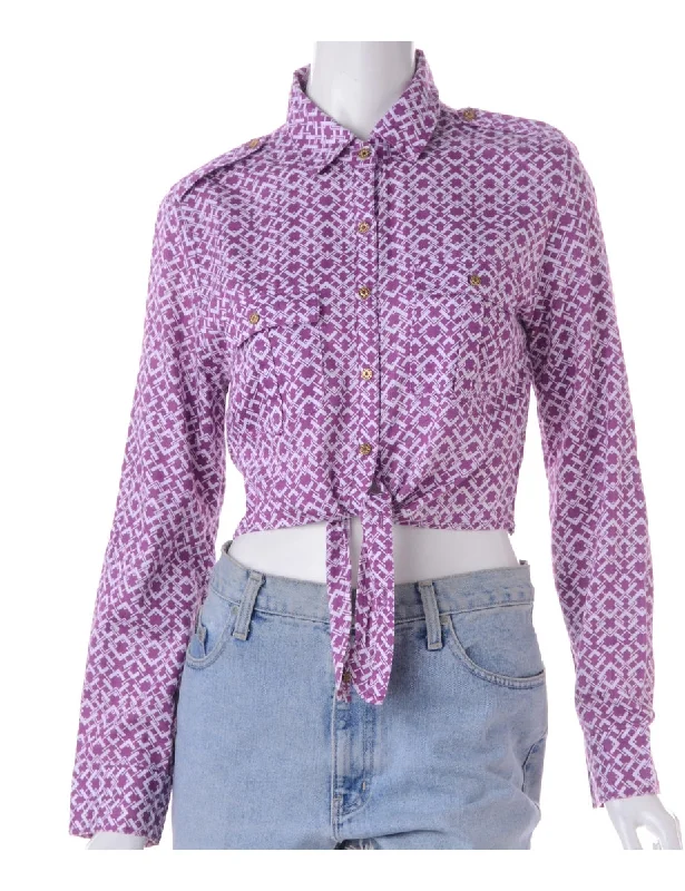 Hurry Up Label Cropped Jessie Tie Front Patterned Shirt
