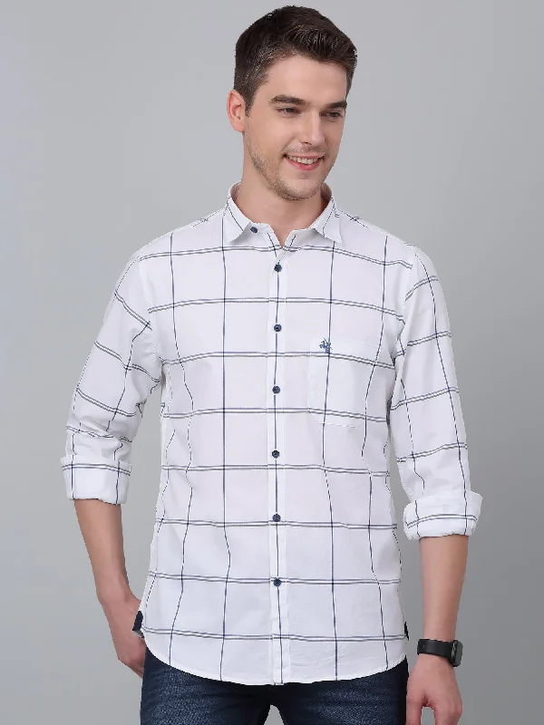 Today Only Men's White Casual Big Checks Full Sleeve Shirt
