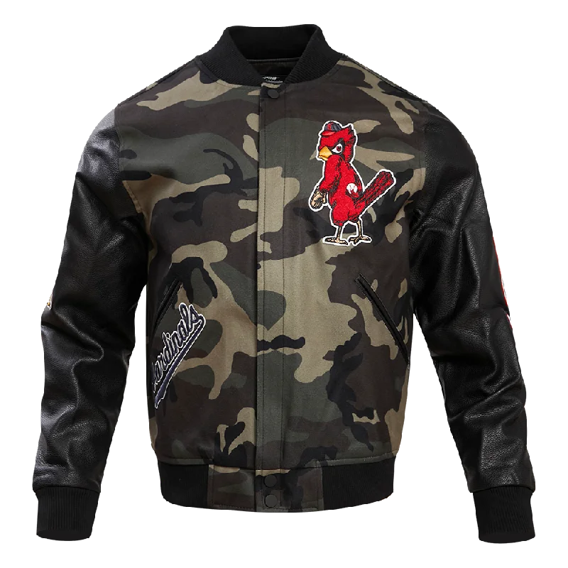 Steals and Deals MLB ST. LOUIS CARDINALS CAMO LOGO VARSITY JACKET (BLACK/CAMO)
