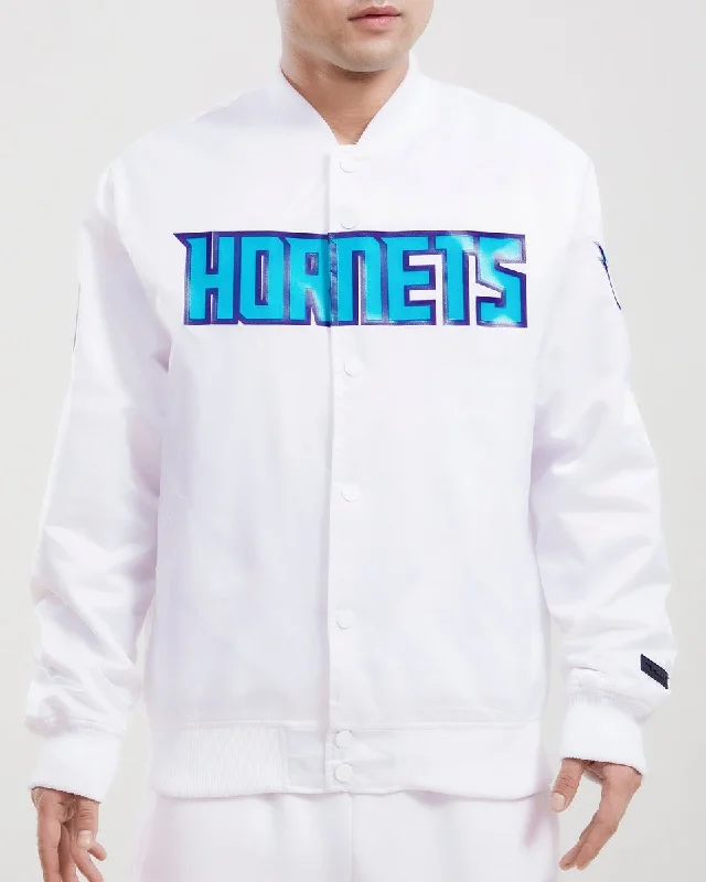 While Supplies Last NBA CHARLOTTE HORNETS TEAM BIG LOGO MEN'S SATIN JACKET (WHITE) While Supplies Last NBA CHARLOTTE HORNETS TEAM BIG LOGO MEN'S SATIN JACKET (WHITE)
