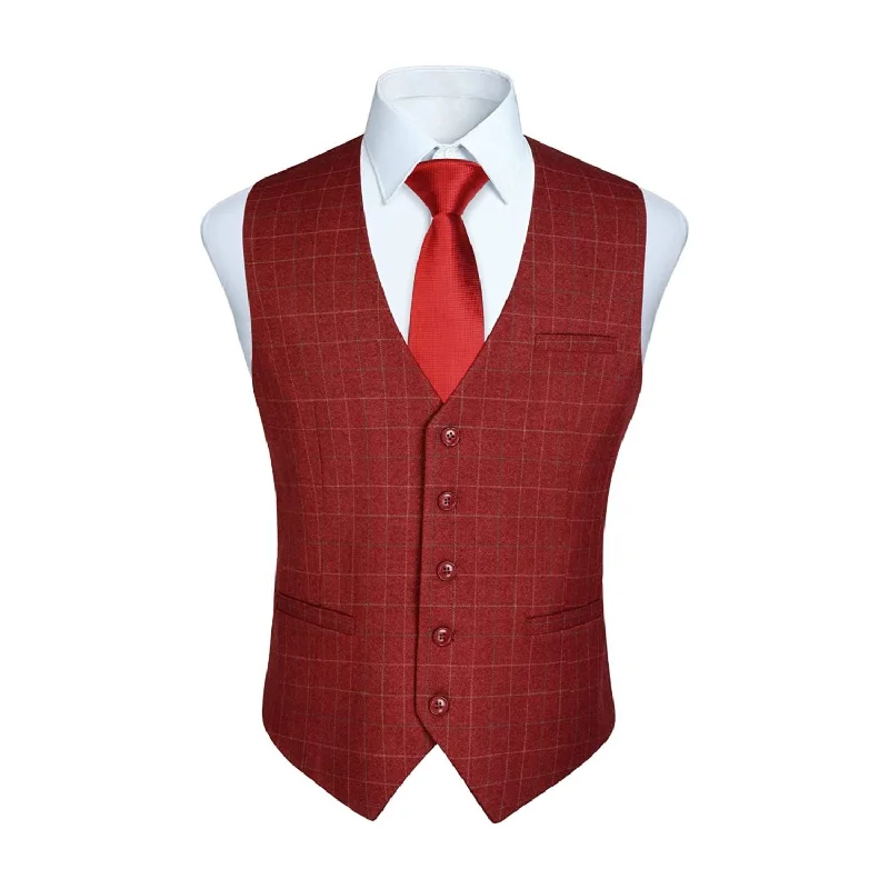 Fantastic Deals Plaid Slim Suit Vest - A-RED