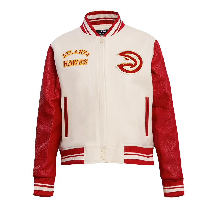 Weekend Bargains to Love NBA ATLANTA HAWKS RETRO CLASSIC WOMEN'S RIB WOOL VARSITY JACKET (EGGSHELL/ RED)